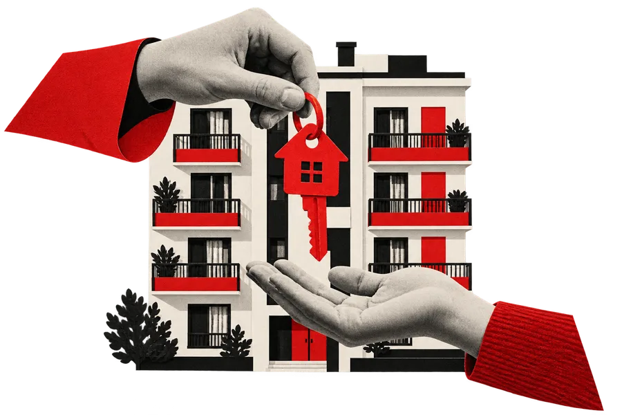 Ilustración de una llave de vivienda que pasa de una mano a otra